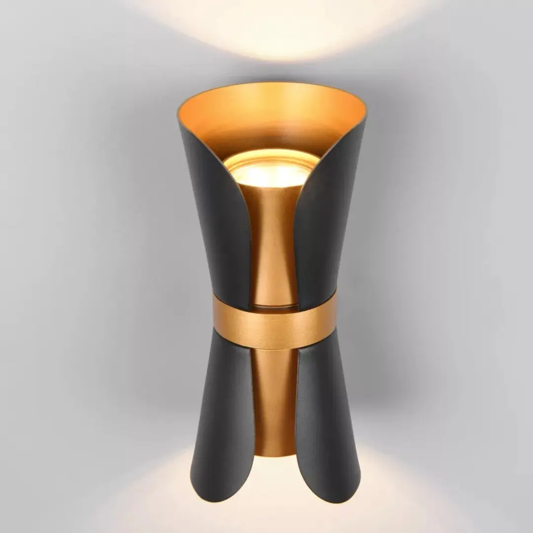 TRIO Coat Wandlamp - 2x GU10 - Zwart-goud - afbeelding 5 van 6