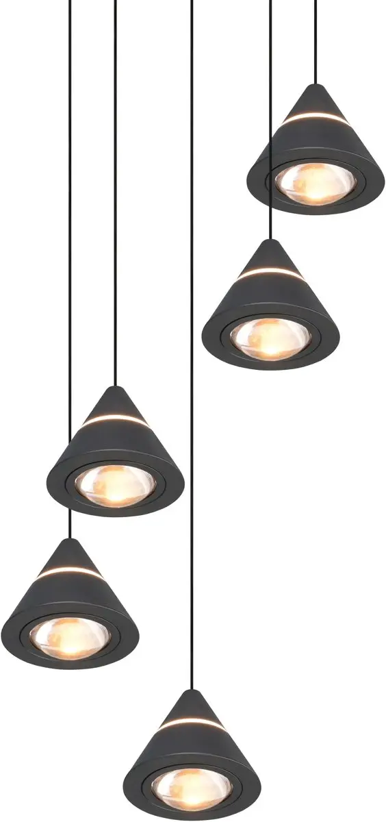 TRIO Romeo 337030532 Hanglamp - 5-lamps - Zwart Mat - afbeelding 2 van 6