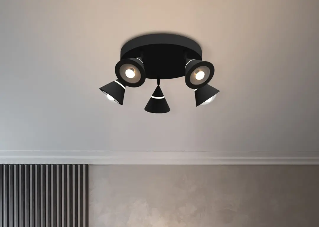 TRIO Romeo Plafondlamp - 5-lamps - Zwart mat - afbeelding 6 van 6