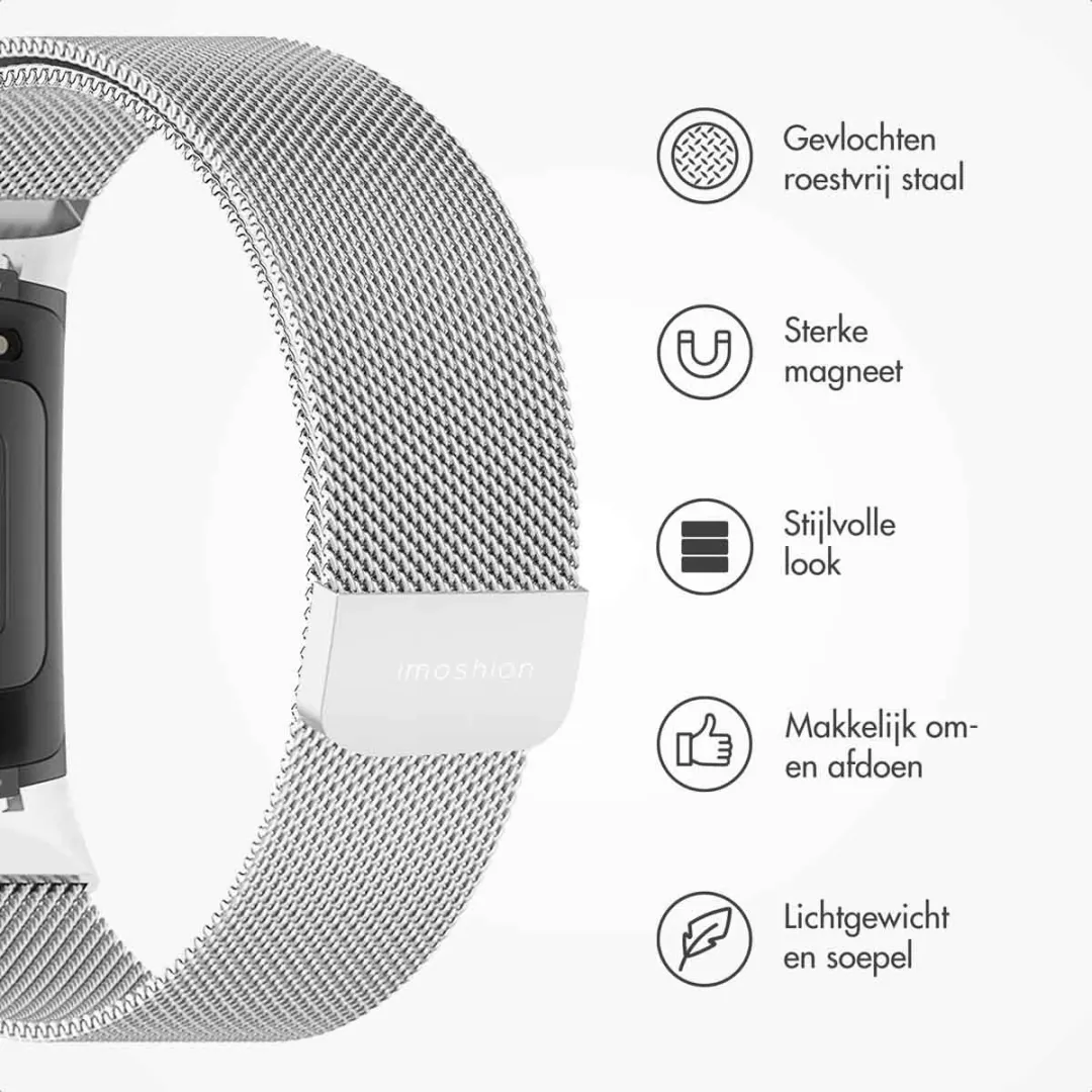 Imoshion Milanees Magnetisch Bandje Fitbit Charge 5 - S - Zilver