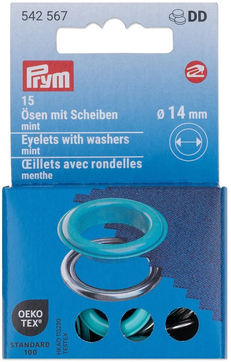 Prym Ringen met schijven 14mm - Mintgroen - 15 Stuks