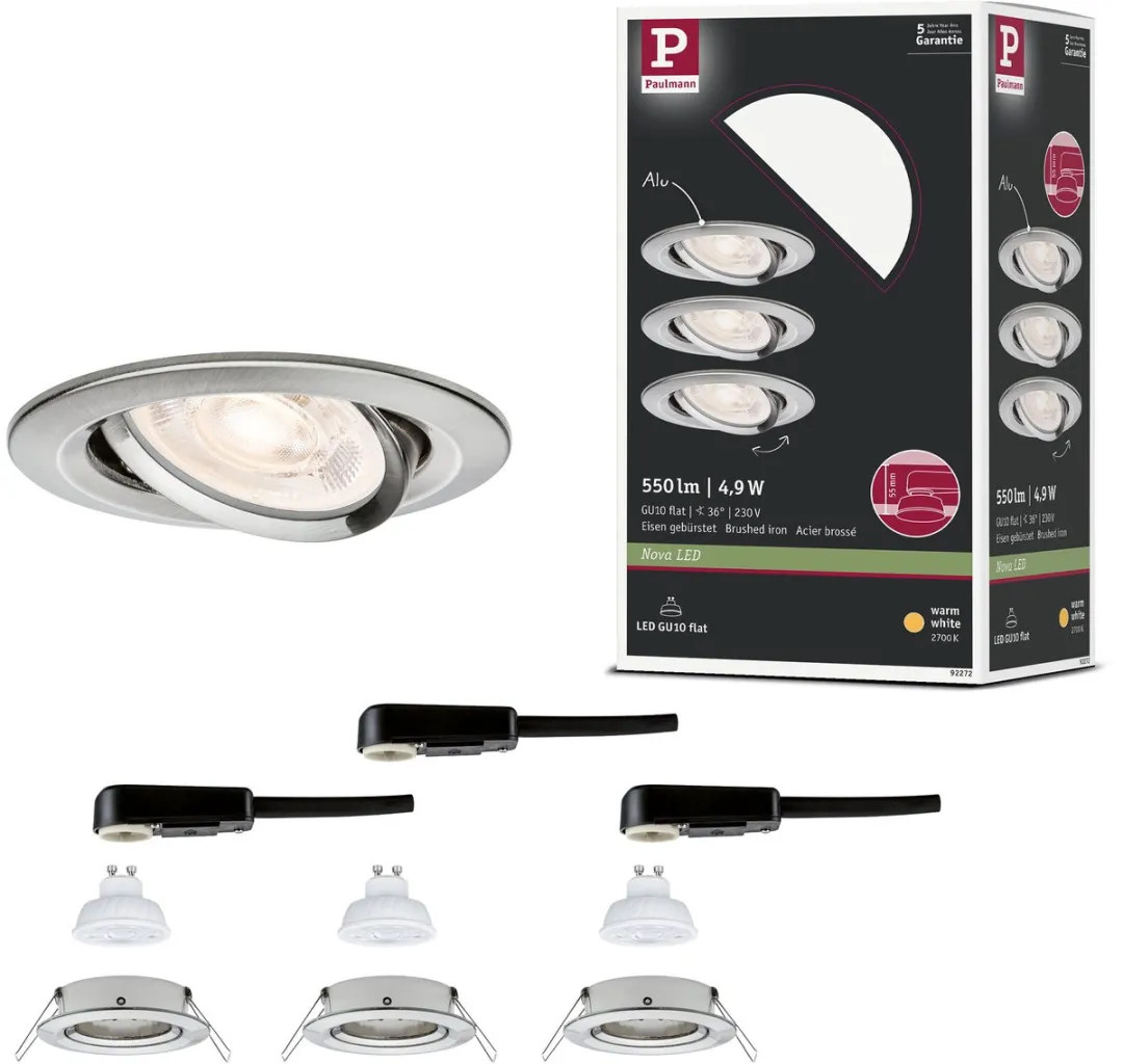 Paulmann Nova GU10 Flat LED-inbouwlamp 3x4,9W 550lm 2700K