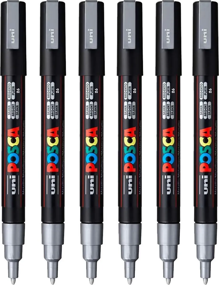 Posca PC-3M Fine Tip Verfstiften - Zilver - 6 Stuks
