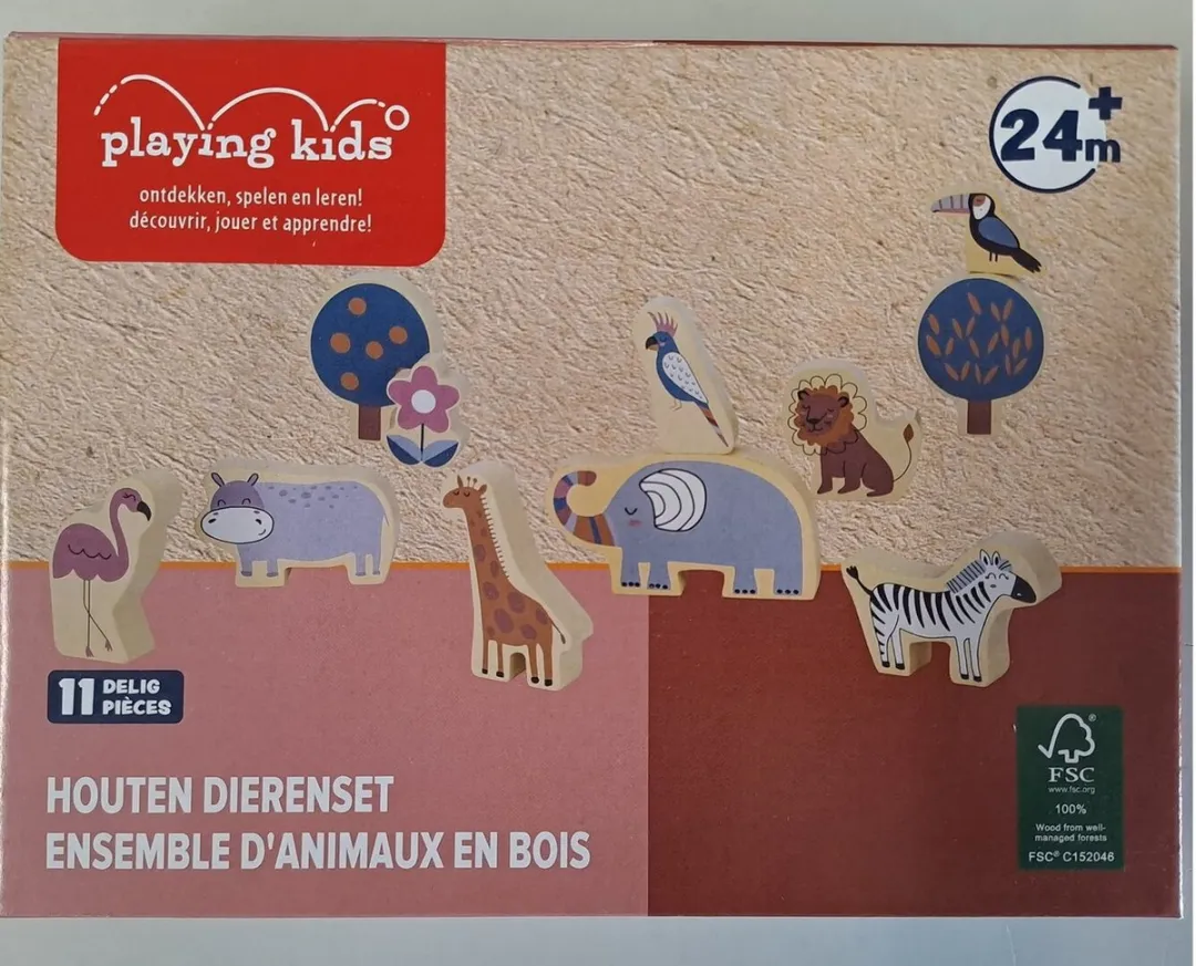 Playing Kids Houten Dierentuin Set 11-delig