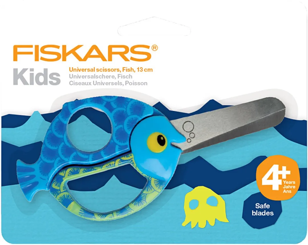 Fiskars Kinderschaar Dierenmotief 13cm - Blauw/Groen