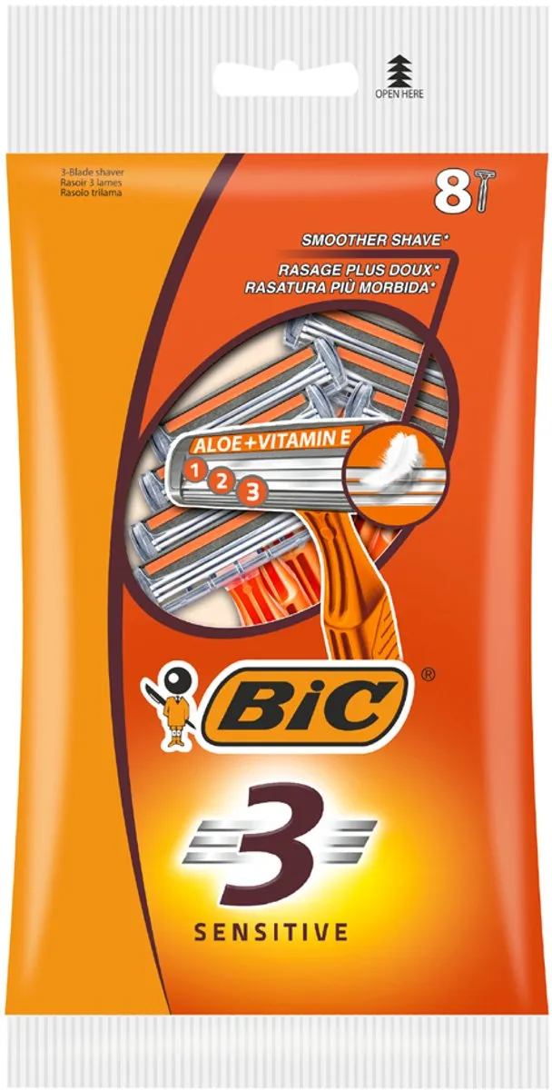 Bic 3 Sensitive Wegwerpscheermesjes - 8 Stuks - Geel/Oranje - afbeelding 6 van 6