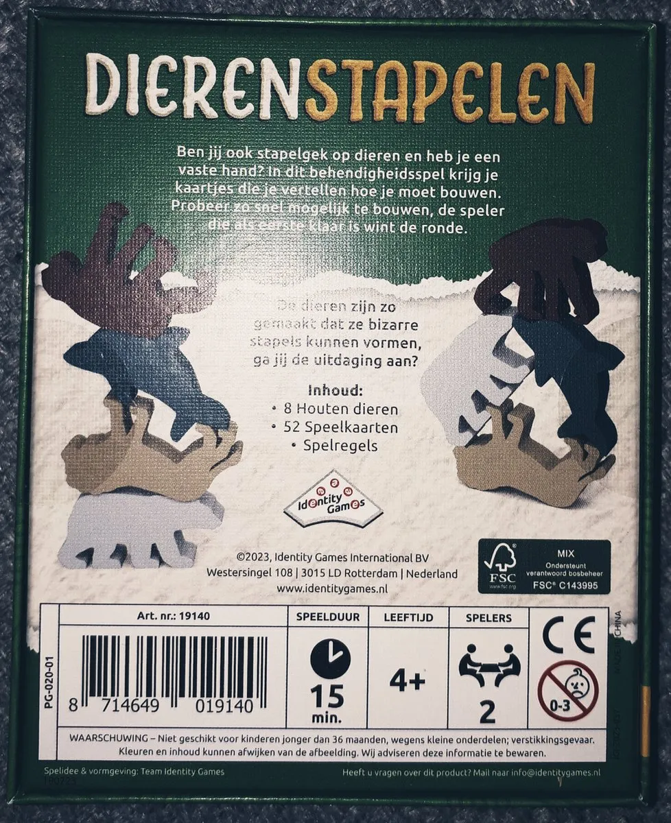 Identity Games Dierenstapelen Houten Kaartspel - 2 Spelers