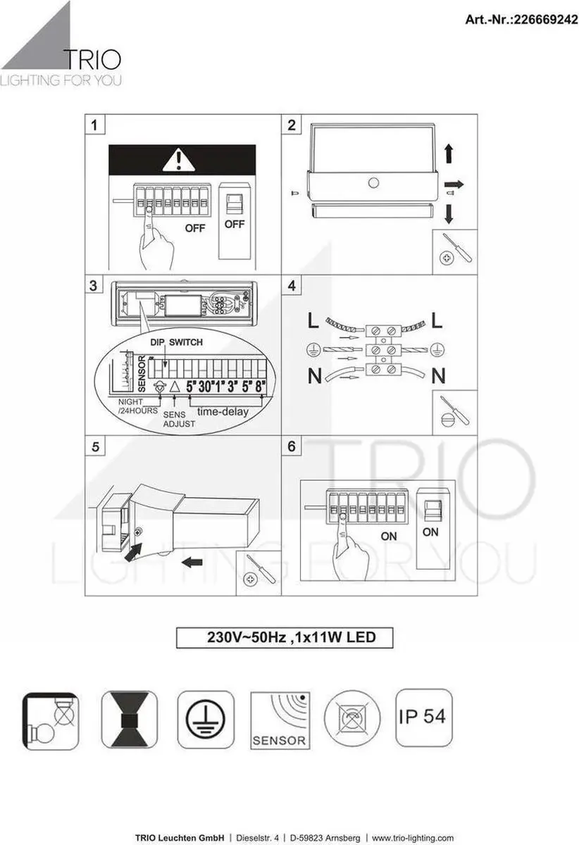 TRIO CUANDO - Wandlamp - Antraciet - incl. 1x SMD 11W - Bewegingssensor - Buitenverlichting - IP54 - afbeelding 4 van 6