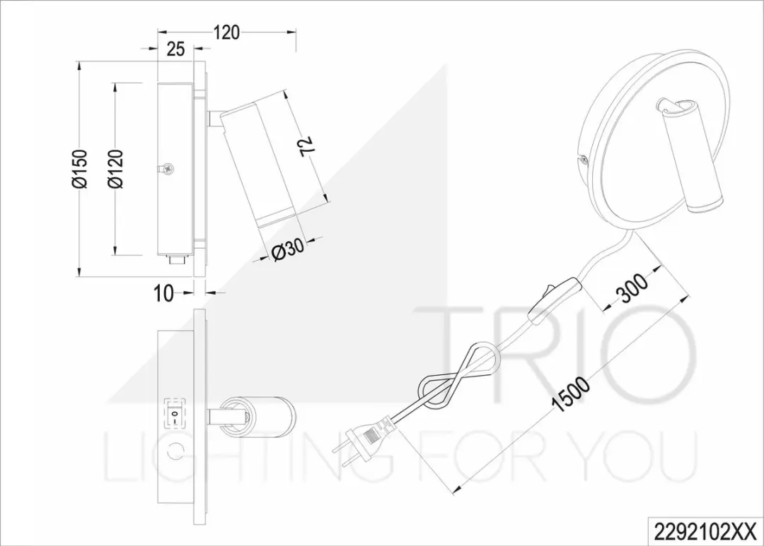 TRIO JORDAN - Wandlamp - Zwart mat - incl. 1x SMD 5 W - - afbeelding 5 van 6