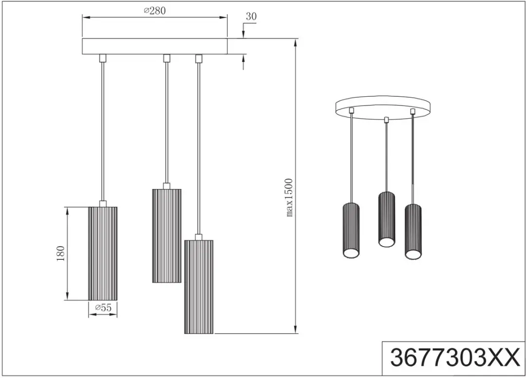 Trio Soka Hanglamp 3-lamps GU10 - Grijs - afbeelding 5 van 5