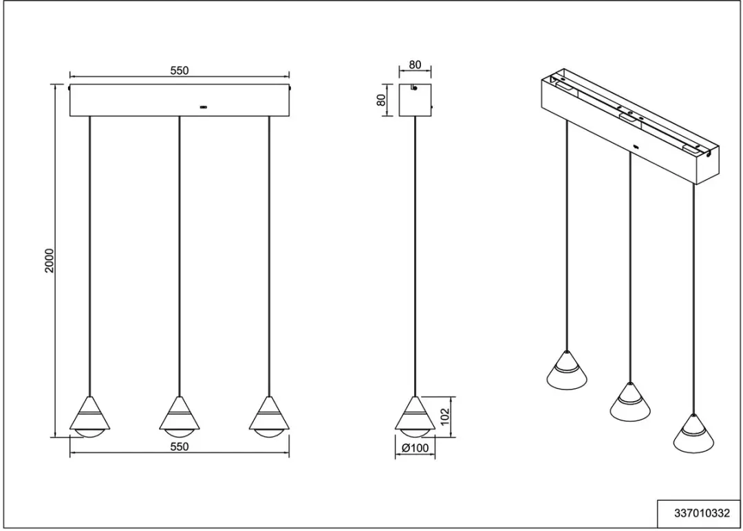 TRIO Romeo Hanglamp - 3x7W LED - Zwart Mat - afbeelding 4 van 6