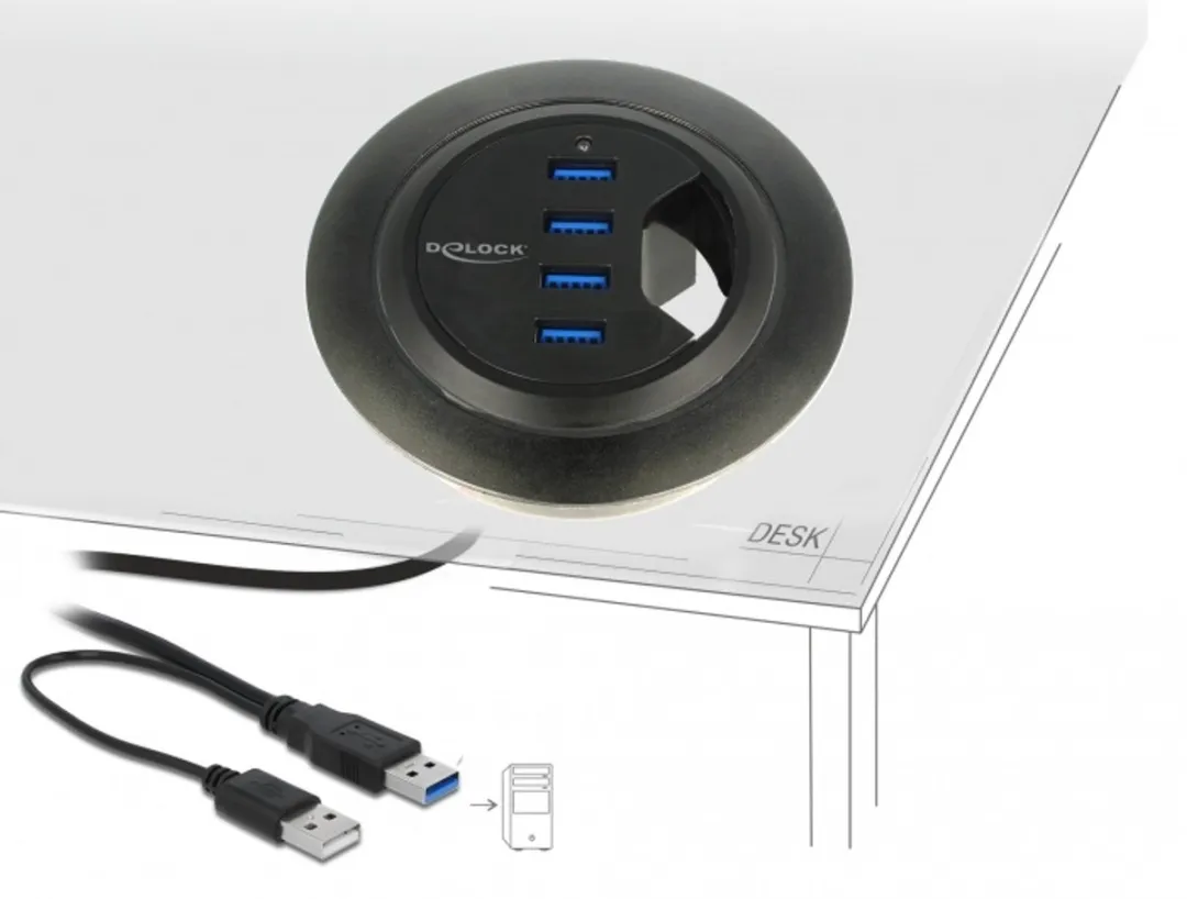Delock 62868 In-Desk USB Hub 4x 5Gbps - Zwart - afbeelding 6 van 6