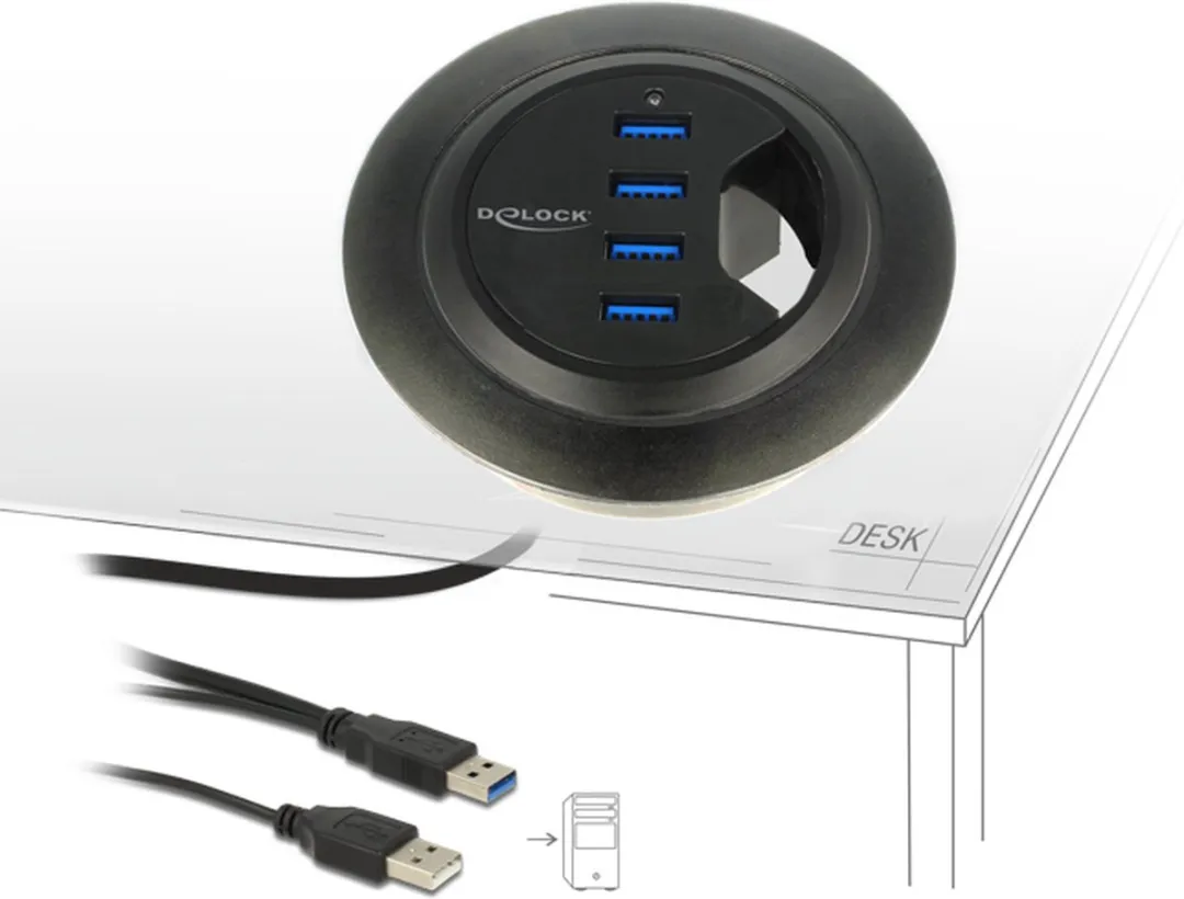 Delock 62868 In-Desk USB Hub 4x 5Gbps - Zwart