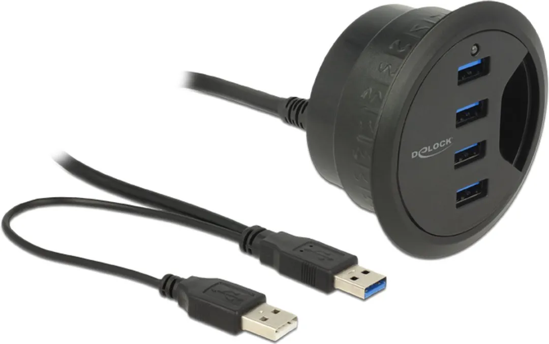 Delock 62868 In-Desk USB Hub 4x 5Gbps - Zwart