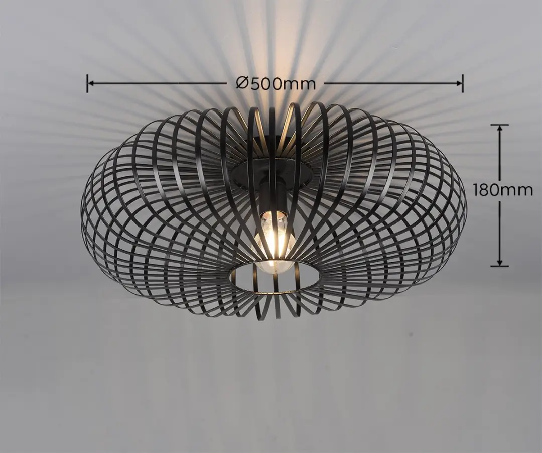 Trio Johann Plafondlamp - Zwart Mat - Ø50cm - afbeelding 4 van 6