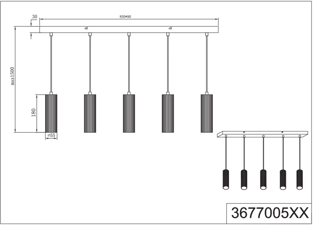 Trio Soka Hanglamp Mokka - excl. 5x GU10 - afbeelding 2 van 4