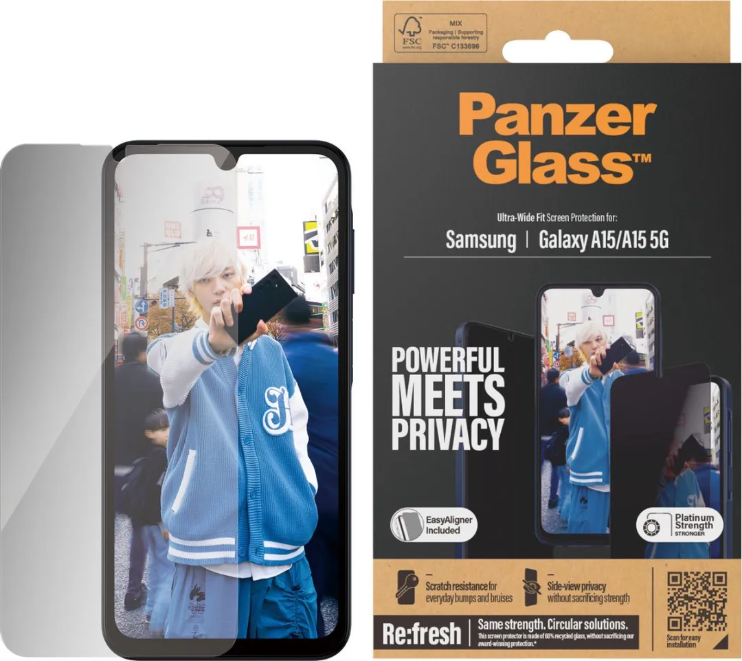 PanzerGlass Ultra-Wide Screen Protector Samsung Galaxy A15 - Antibacterieel Privacyglas