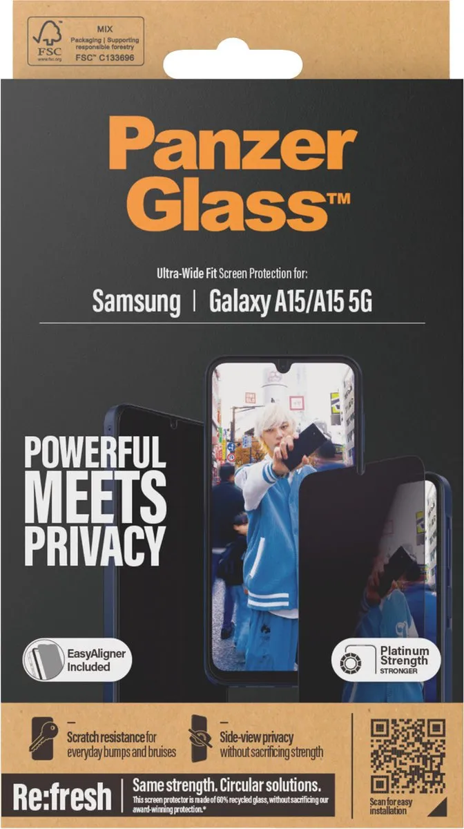 PanzerGlass Ultra-Wide Screen Protector Samsung Galaxy A15 - Antibacterieel Privacyglas