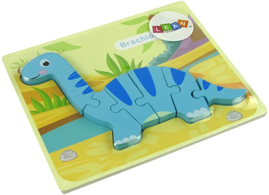Lean Toys Houten Puzzel Brachiosaurus 6 Stuks - Blauw