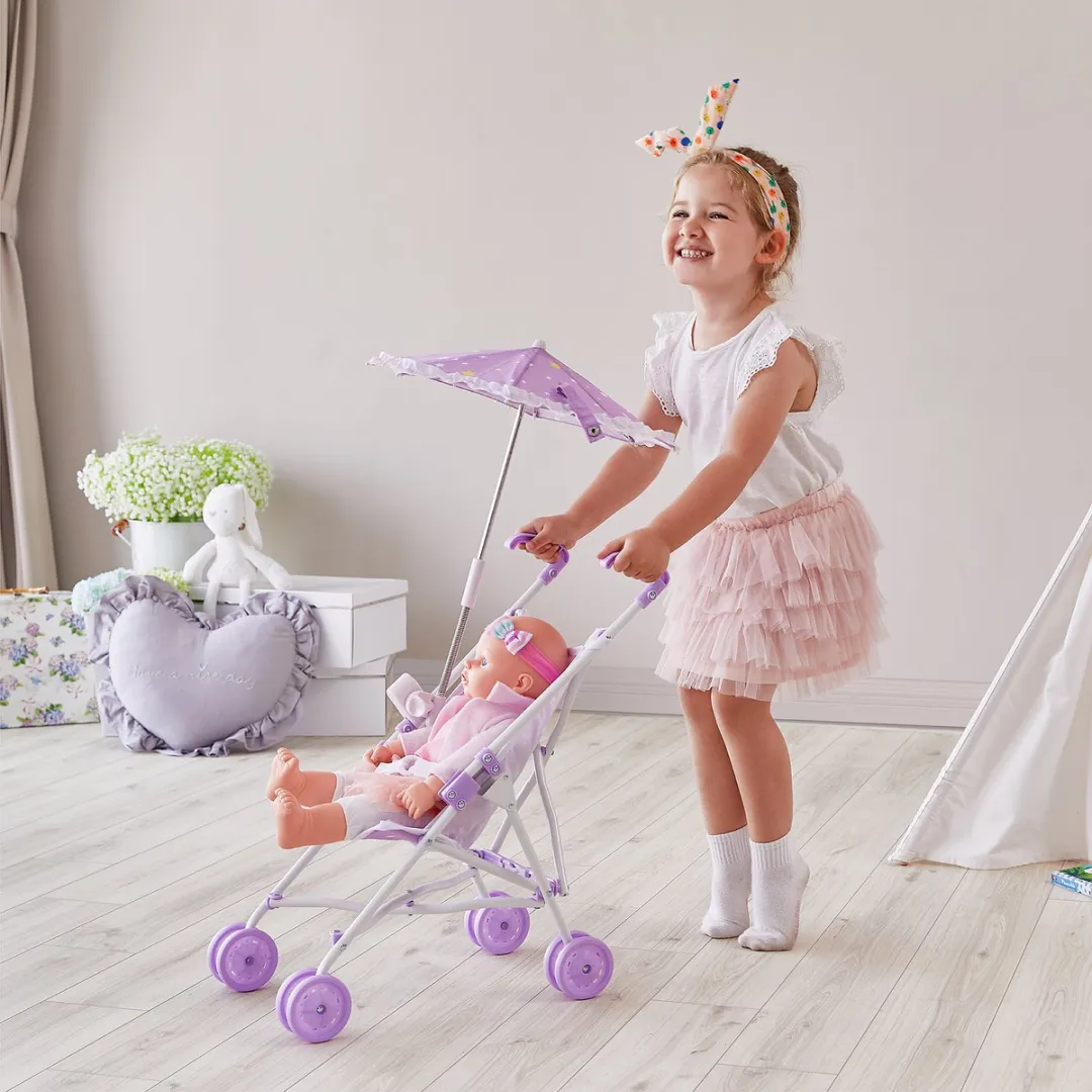 Teamson Kids Poppenwagen OL-00005 - Paars/Wit