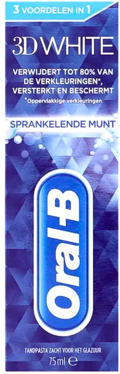 3 x Oral-B - 3D White - Tandpasta - Sprankelende Munt - 75 ml - Tandpasta Whitening - Stralend Wit Gebit - Frisse Adem - Fluoride - Tandbederf Bescherming