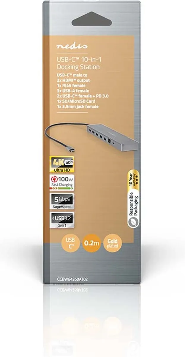 Nedis CCBW64260AT02 USB-C Hub 10-in-1 - 0,4m - Antraciet