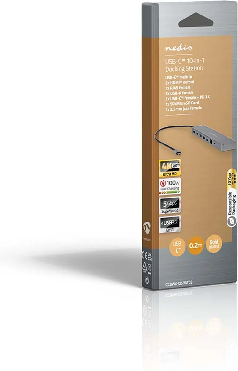 Nedis CCBW64260AT02 USB-C Hub 10-in-1 - 0,4m - Antraciet