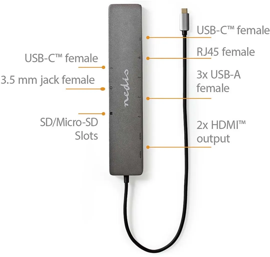 Nedis CCBW64260AT02 USB-C Hub 10-in-1 - 0,4m - Antraciet - afbeelding 6 van 6