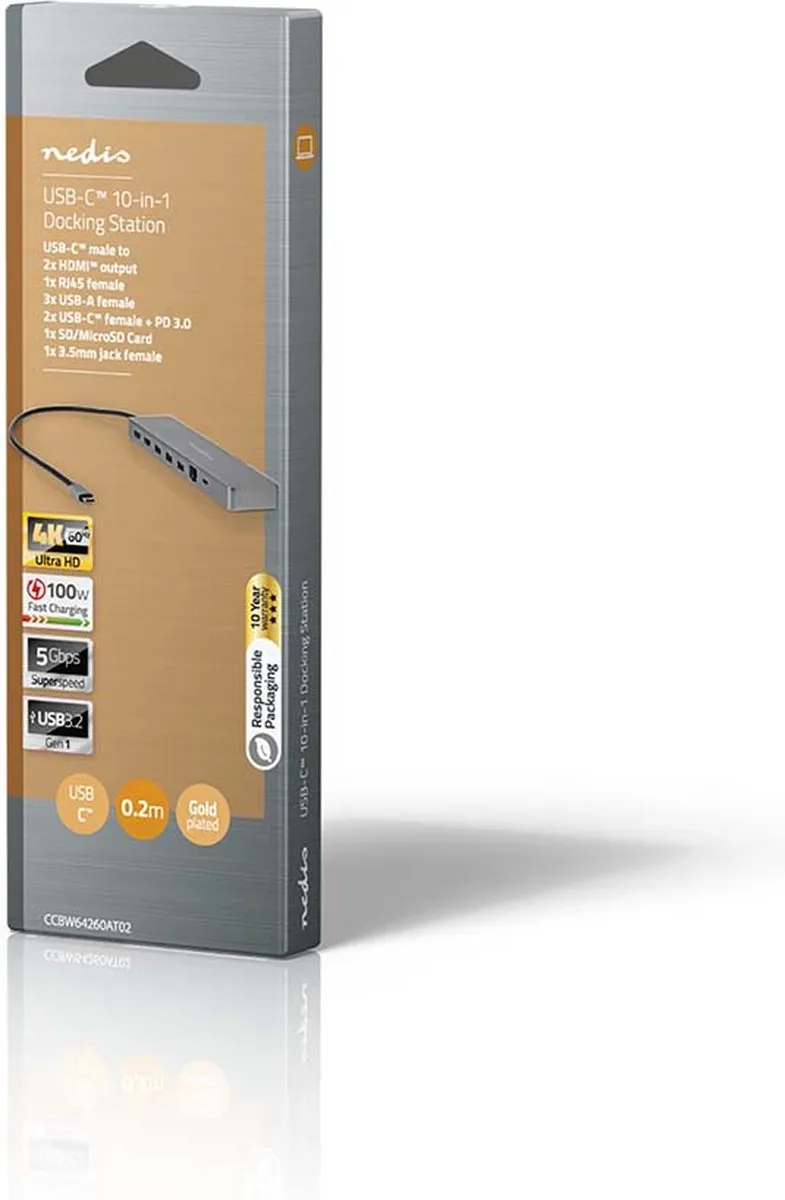 Nedis CCBW64260AT02 USB-C Hub 10-in-1 - 0,4m - Antraciet
