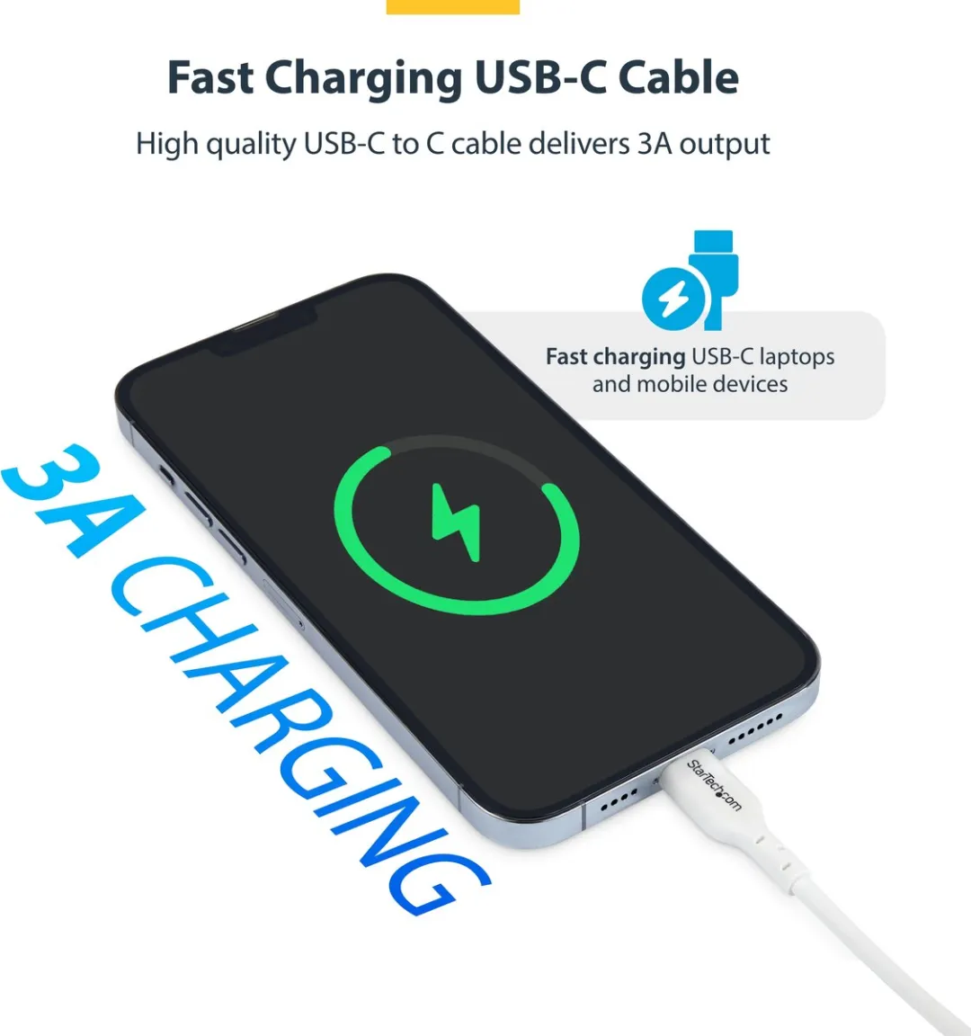 Startech USB2CC3MWHE USB-C Laadkabel 60W Wit