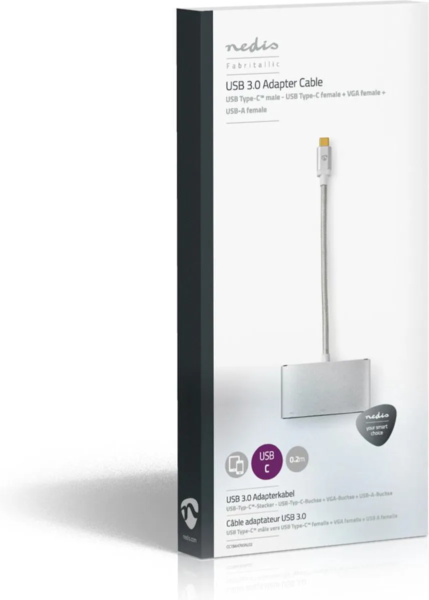 Nedis CCTB64760AL02 USB Multi-Port Adapter - 3 Poorten - 5Gbps - 0,2m - Zilver