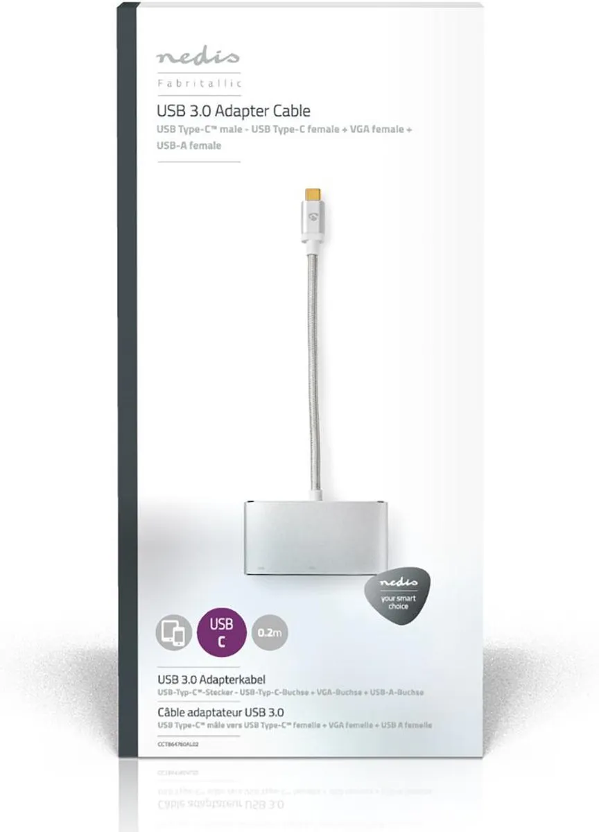 Nedis CCTB64760AL02 USB Multi-Port Adapter - 3 Poorten - 5Gbps - 0,2m - Zilver