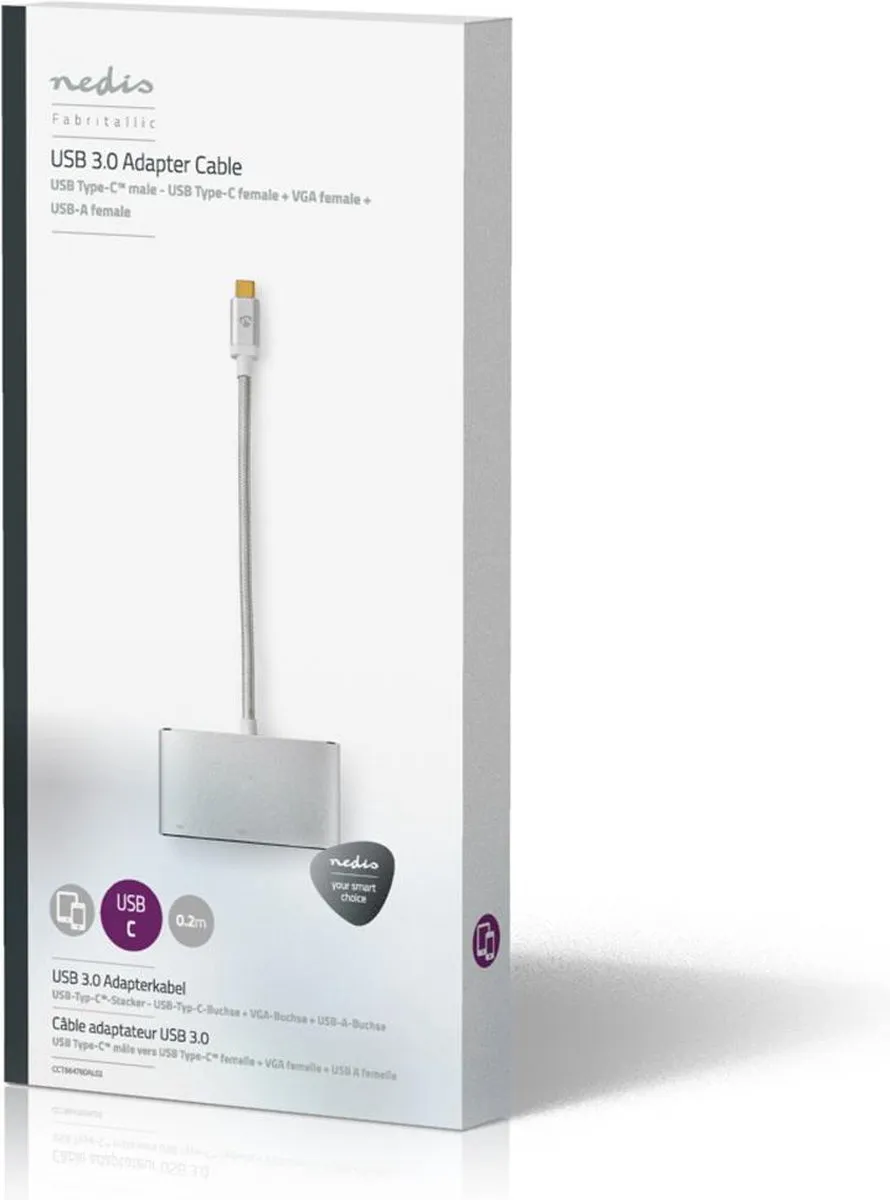 Nedis CCTB64760AL02 USB Multi-Port Adapter - 3 Poorten - 5Gbps - 0,2m - Zilver