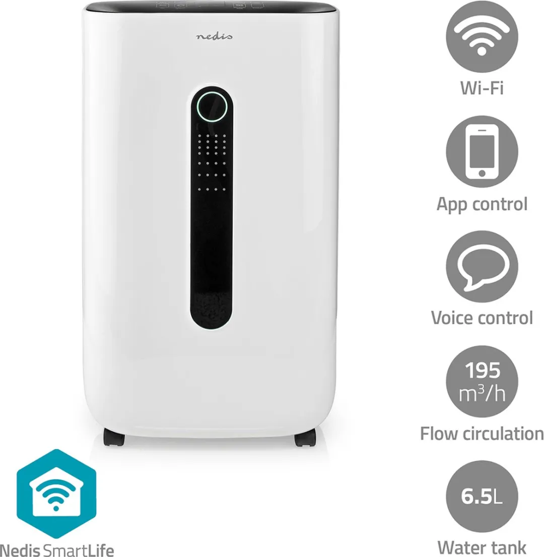 Nedis SmartLife Luchtontvochtiger - Wi-Fi - 20 l/Dag - Ontvochtiging / Continu / Was drogen / Ventilatie - Android / IOS - Regelbare hygrostaat - 195 m³/h
