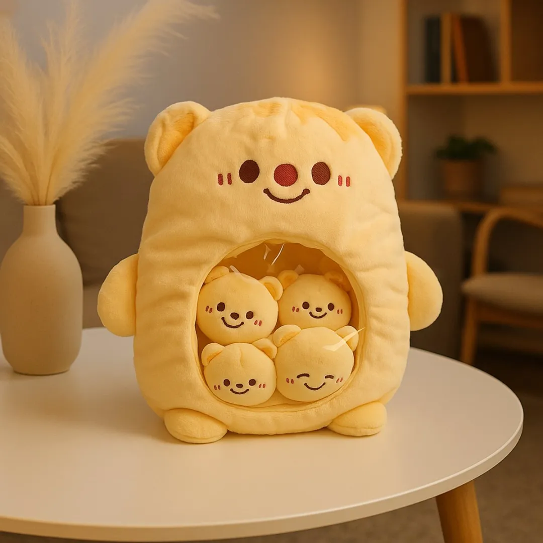 Magnitoys™ – Beer Knuffelkussen 40 cm – Kawaii Pluche – Met Mini Beertjes in Buik – Super Zacht, Squishy Cadeau