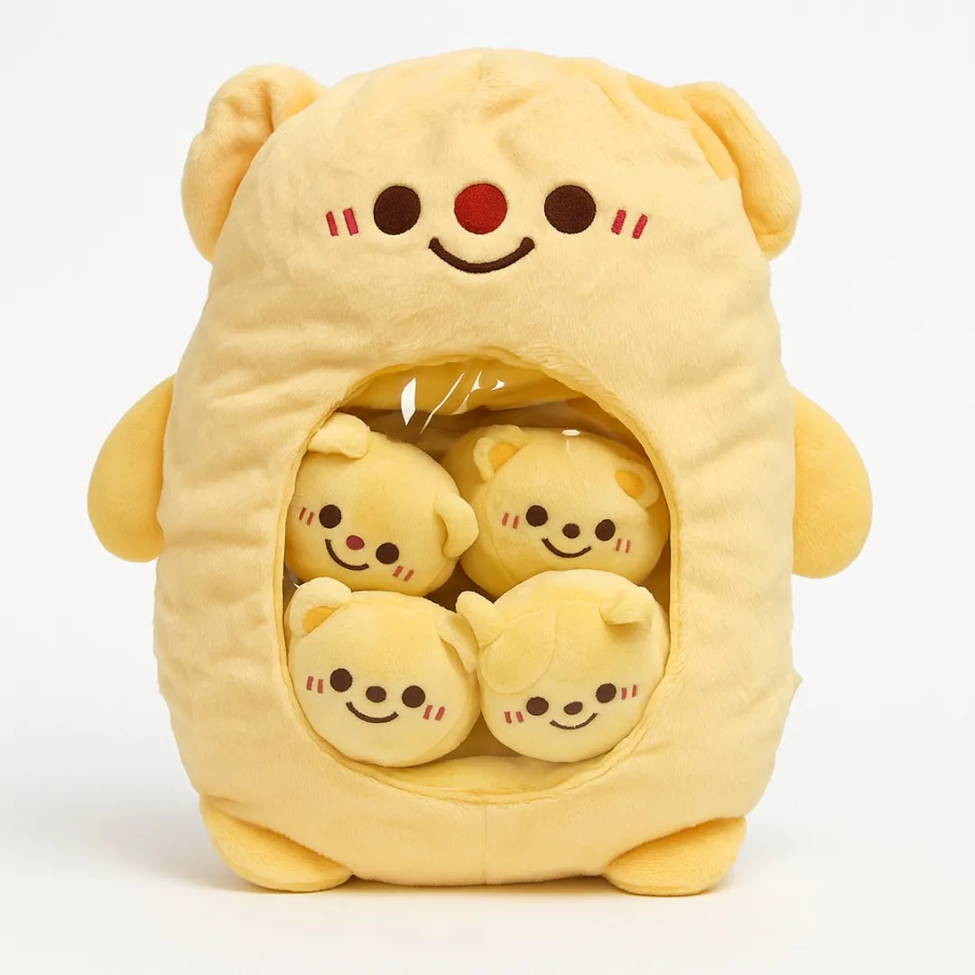 Magnitoys™ – Beer Knuffelkussen 40 cm – Kawaii Pluche – Met Mini Beertjes in Buik – Super Zacht, Squishy Cadeau