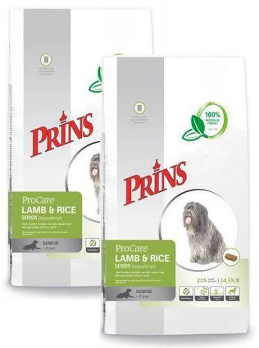 Prins Procare Hypo-Allergic Senior Lam & Rijst Hondenvoer - 2x15kg