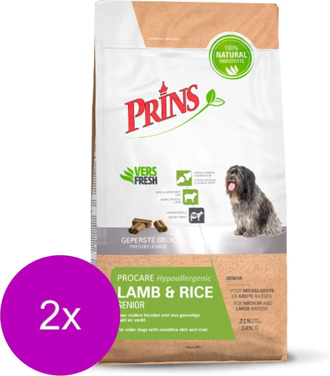 Prins Procare Hypo-Allergic Senior Lam & Rijst Hondenvoer - 2x15kg