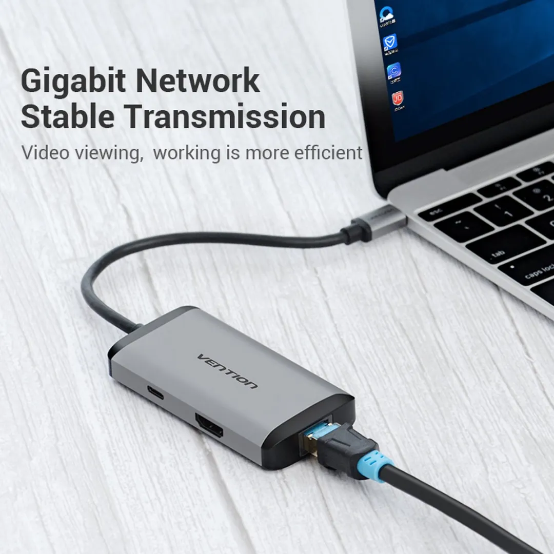 Vention USB C Hub CNCHB - 4K HDMI & Ethernet - Zwart