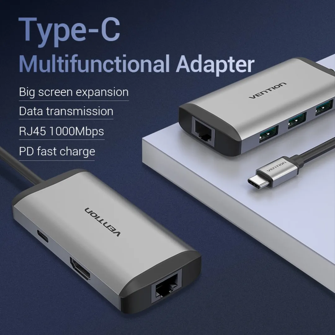 Vention USB C Hub CNCHB - 4K HDMI & Ethernet - Zwart