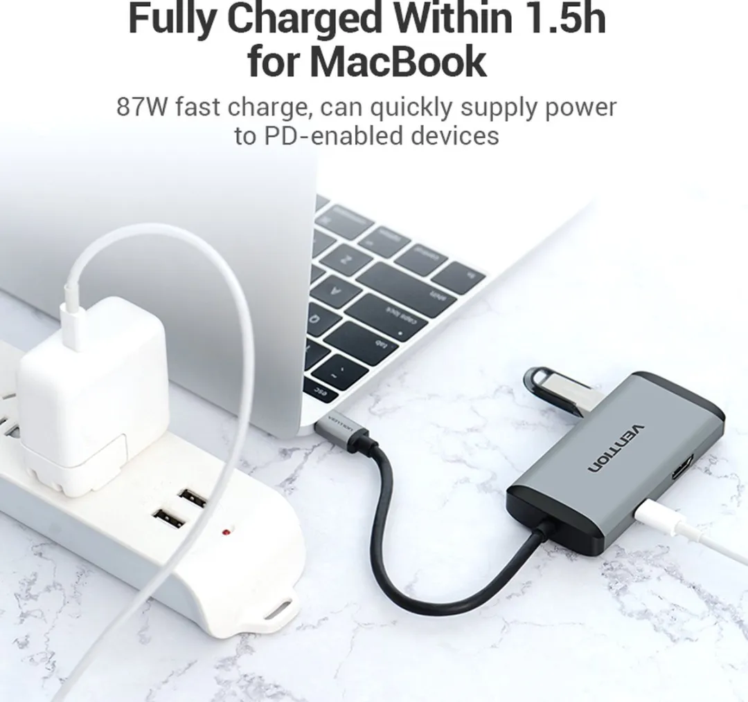Vention USB C Hub CNCHB - 4K HDMI & Ethernet - Zwart