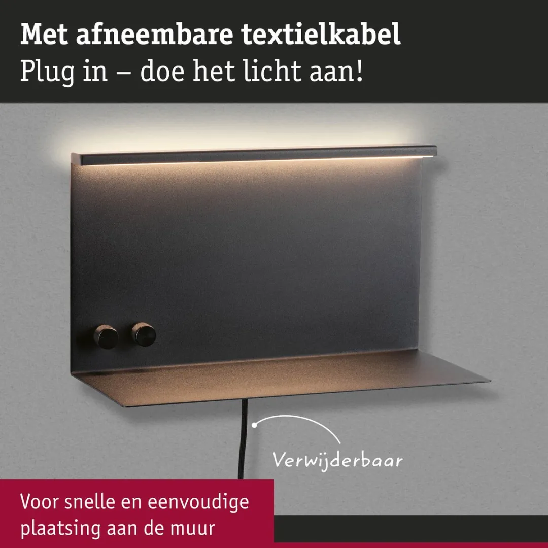 Paulmann Jarina LED Wandlamp 2x400lm USB-C 3000K - Zwart mat - afbeelding 6 van 6
