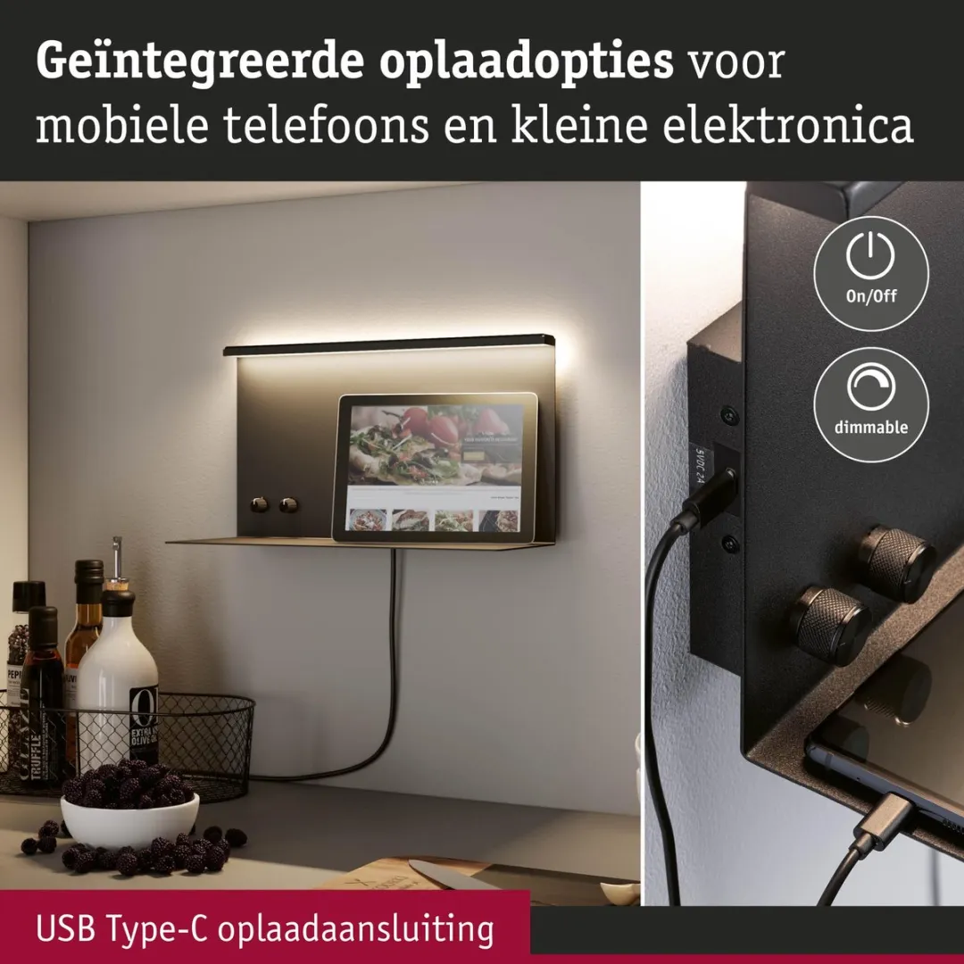 Paulmann Jarina LED Wandlamp 2x400lm USB-C 3000K - Zwart mat