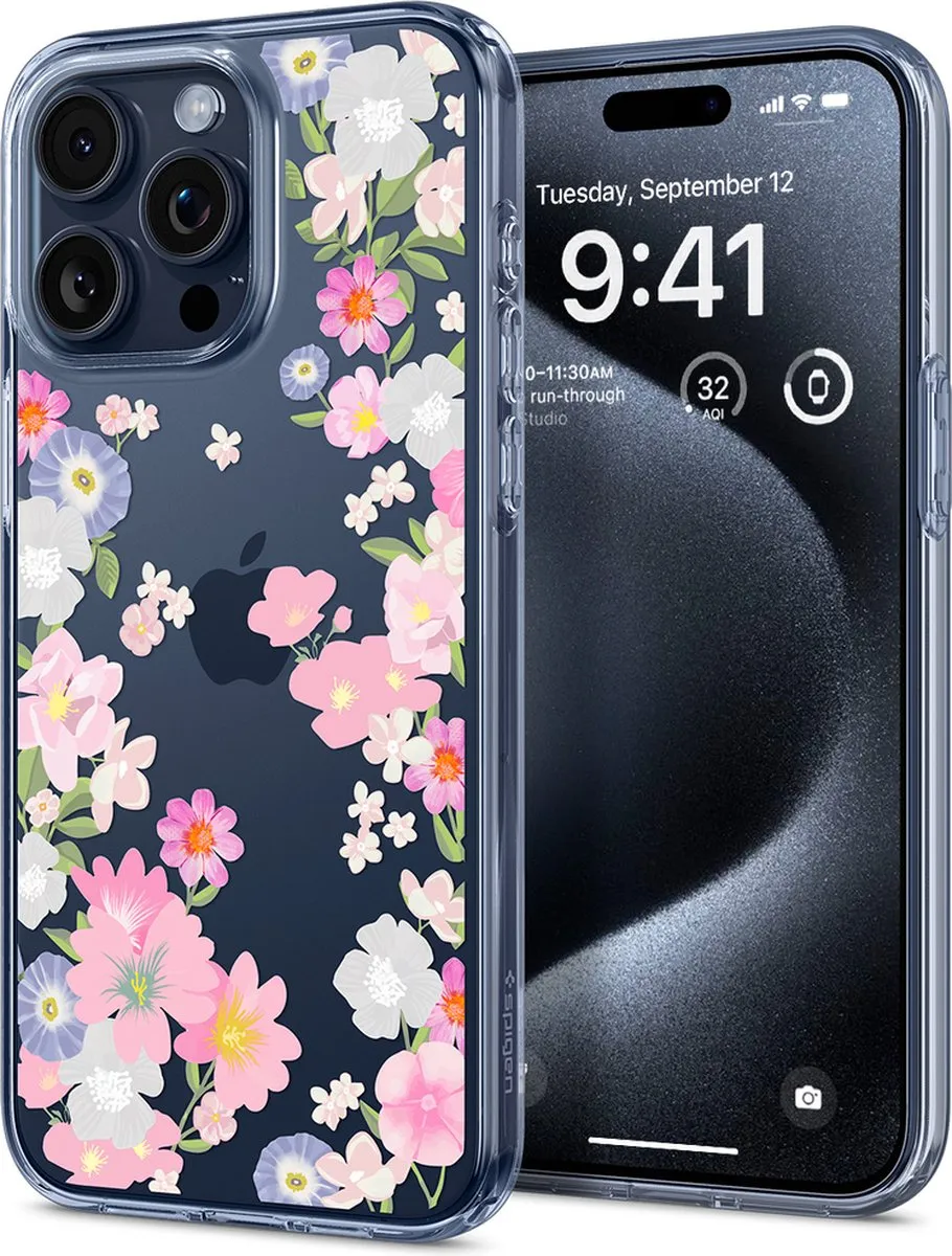 Spigen Liquid Crystal Hoesje iPhone 15 Pro - Transparant Bloesem