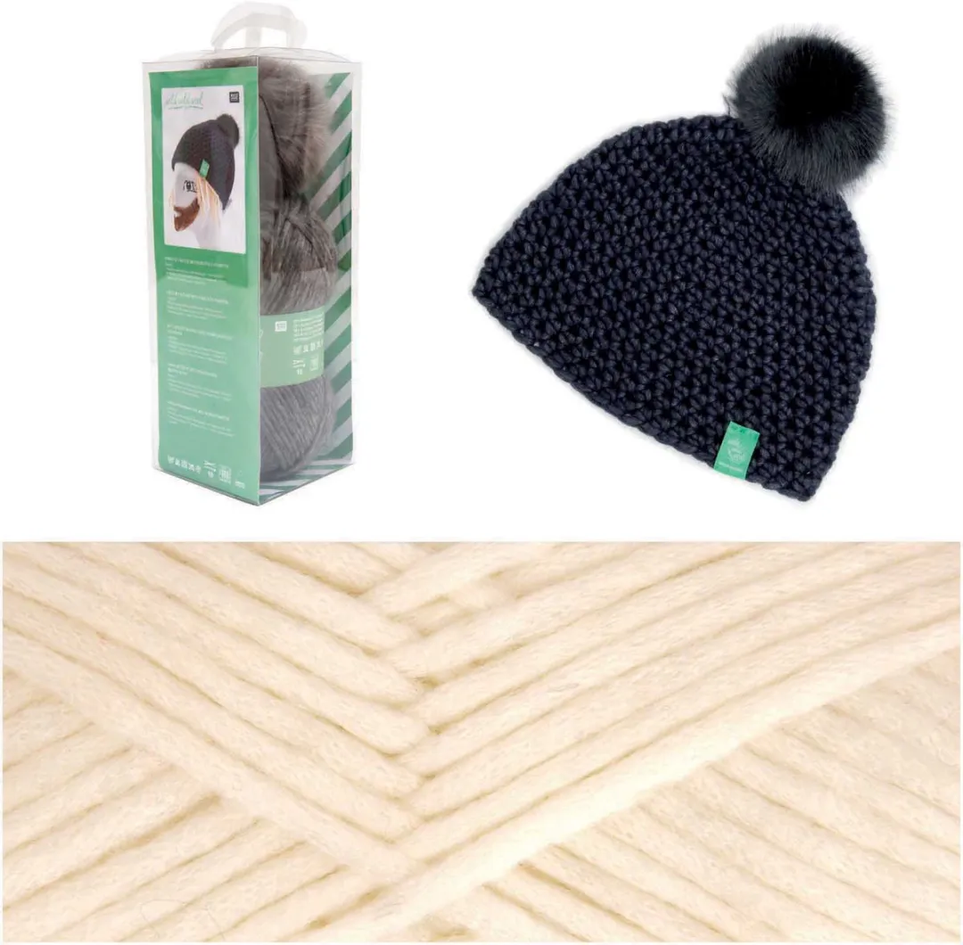 Rico Design Muts Haken Wit met Pompon - Haakpakket