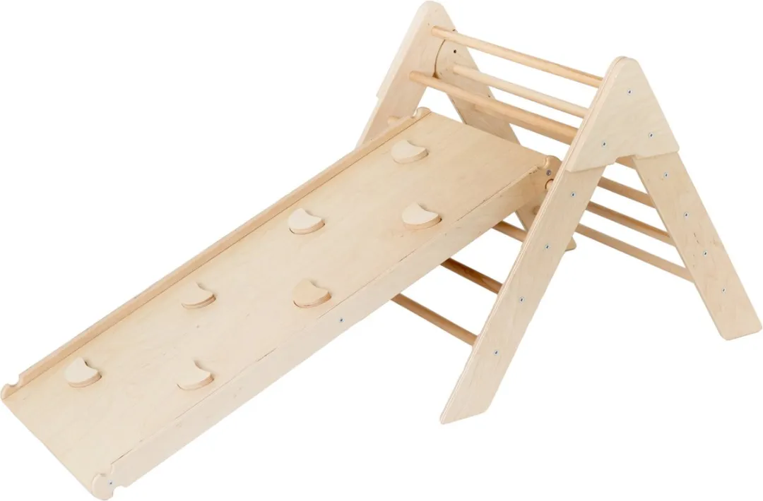 Luna Toys Naturel Houten Klimrek met Glijbaan