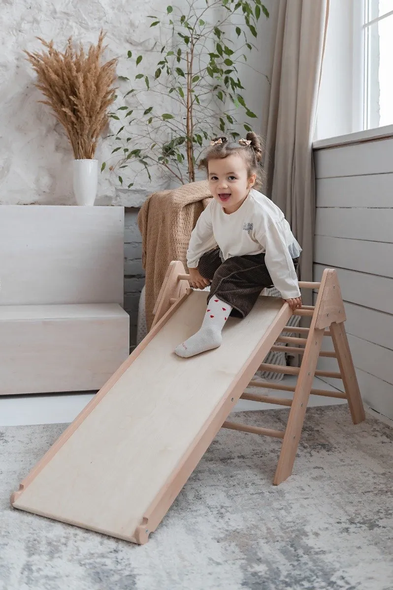 Luna Toys Naturel Houten Klimrek met Glijbaan