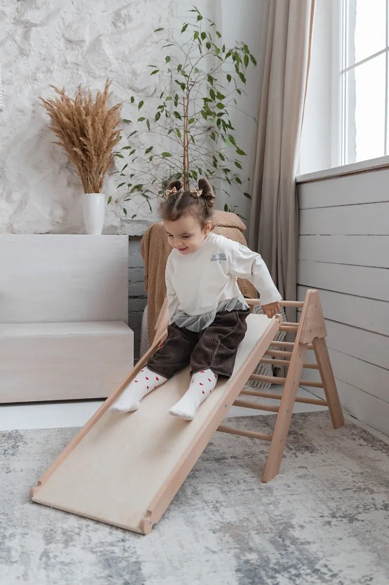 Luna Toys Naturel Houten Klimrek met Glijbaan