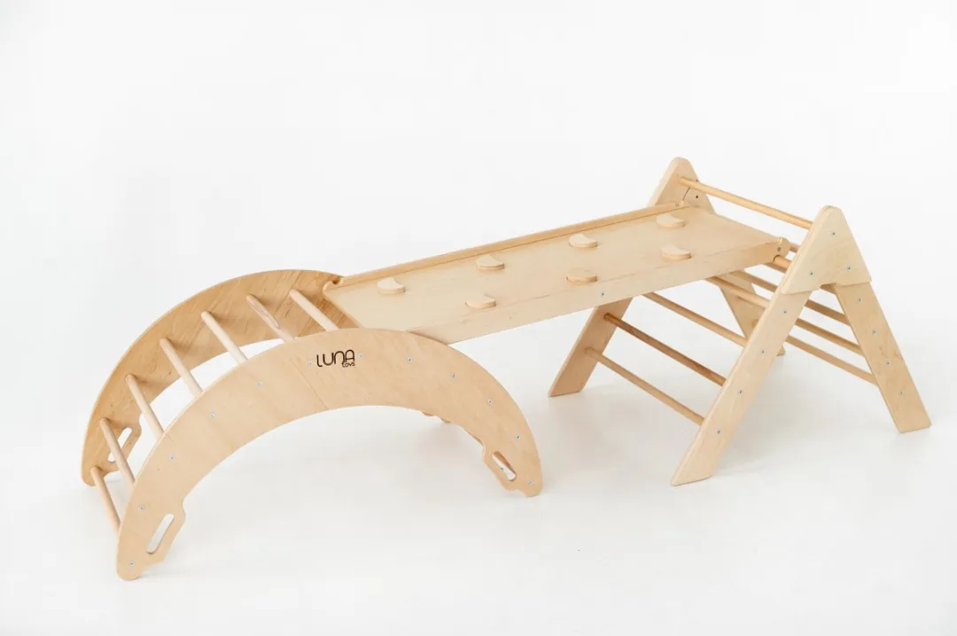 Luna Toys Naturel Houten Klimrek met Glijbaan