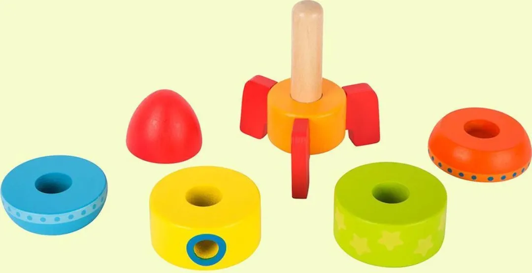 Small foot Kleurrijke Blokken Stapel Raket Houten Vormenstoof - 1 jaar - afbeelding 4 van 5